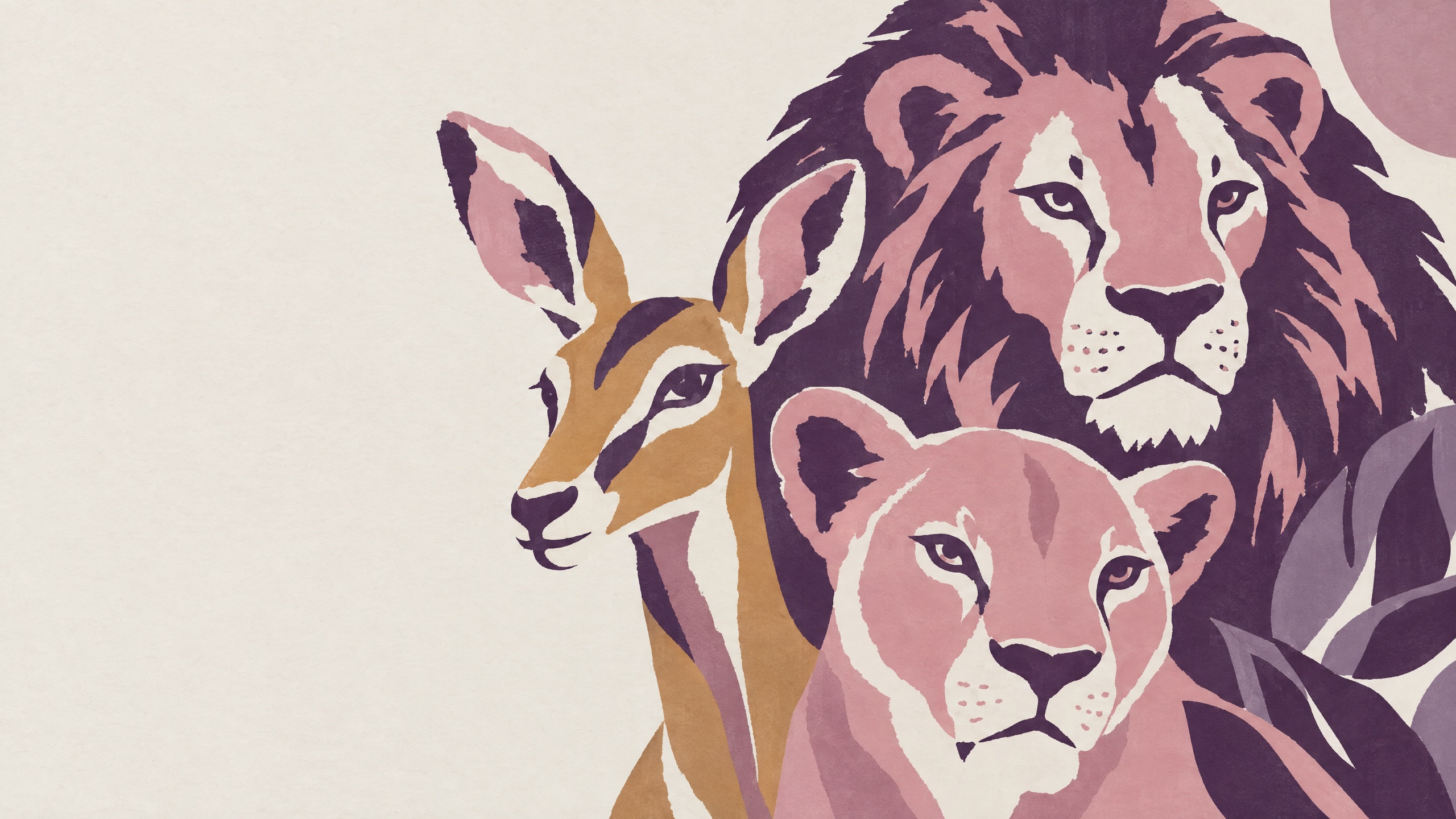Pop-Art Trio: Löwin, Antilope, Löwe als Signatur der Vollwunder-Welt